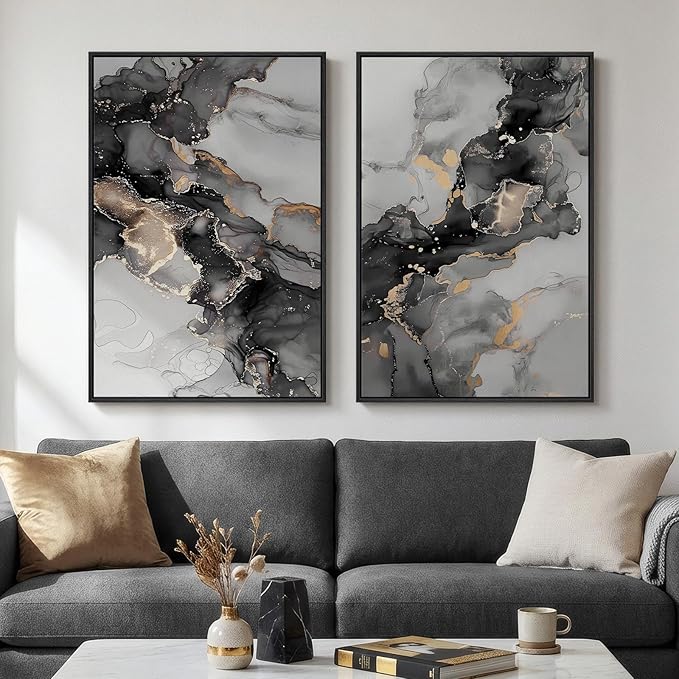 Framed Abstract Black and Gold Wall Art by MXART