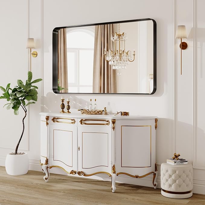 Black Metal Vanity Rounded Rectangle Bathroom Mirrors - Image 3