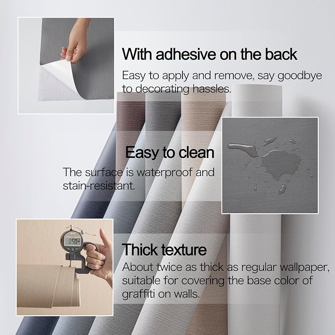24"x393" Grey Grasscloth Peel and Stick Fabric Textured Contact Paper Linen - Image 4