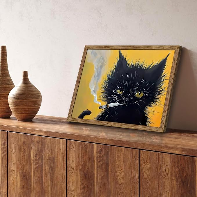 Vintage Black Cat Wall Art, Mens Room Canvas Print Poster, Cool Animals Picture - Image 2