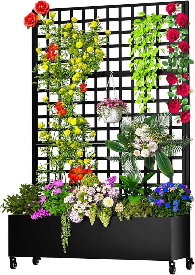 MTART Metal Planter Box with Trellis, 72.1"x47.2"x16" Galvanized Raised Garden by Unknown