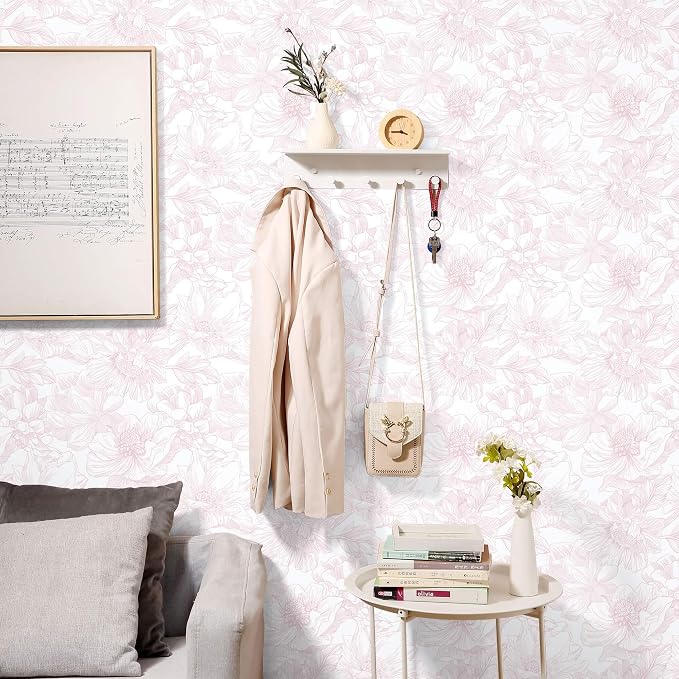 Ismoon Large Floral Peel and Stick Wallpaper Boho White/Pink Contact Paper - Image 7