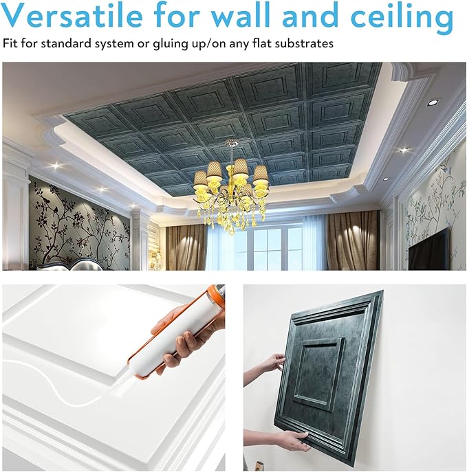 STICKGOO Glue Up Ceiling Tiles, 24x24 Inch PVC Decorative Drop Ceiling Tile - Image 5