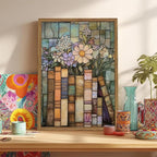YYNISPIN Vintage Book Wildflower Wall Art Moody Stained Glass Book Lover Wall - Image 4