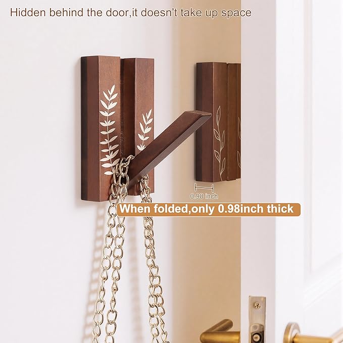 Rustic Folding Wall Hooks: Decorative Wooden Coat Hooks 2Pack Mounted - Image 4