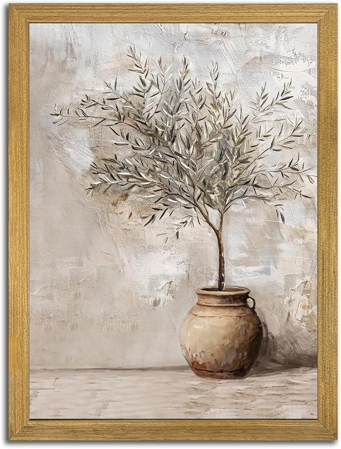 Vintage Olive Tree Canvas Wall Art, Farmhouse Aesthetic Oil Painting, Rustic by Unknown