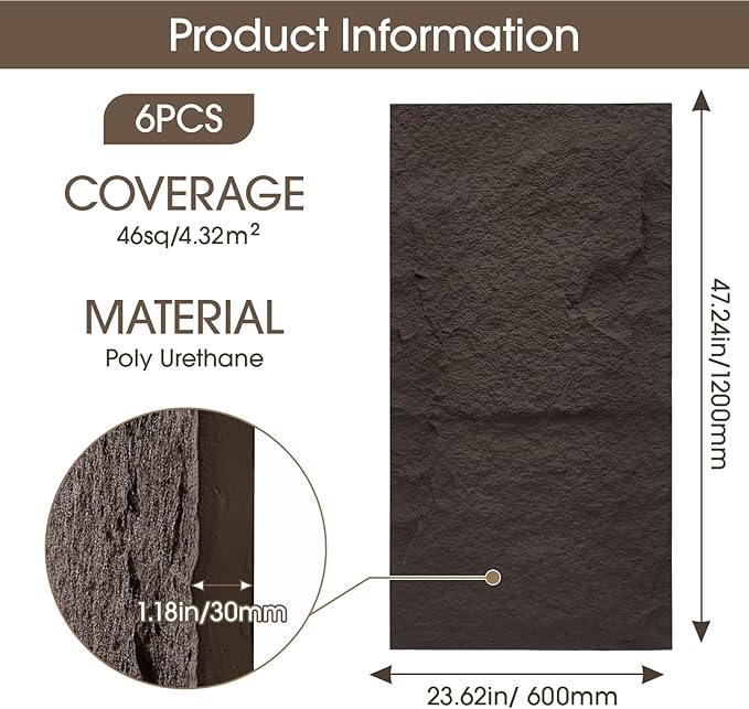 3D Faux Stone Wall Panels, 46.49 sq.ft Coverage, Lightweight & Waterproof - Image 3