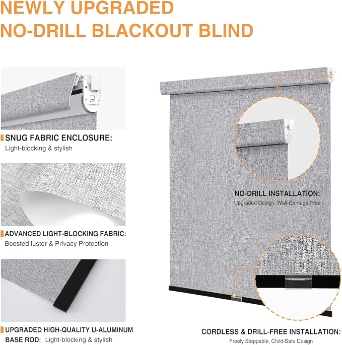 AOSKY No Drill Cordless Blackout Roller Shades - Image 2
