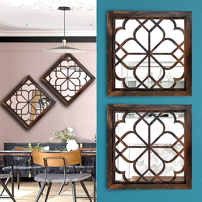 Wocred Set of 4 Mirrors Square Wall Mirror, Gorgeous Rustic Farmhouse Accent - Image 6