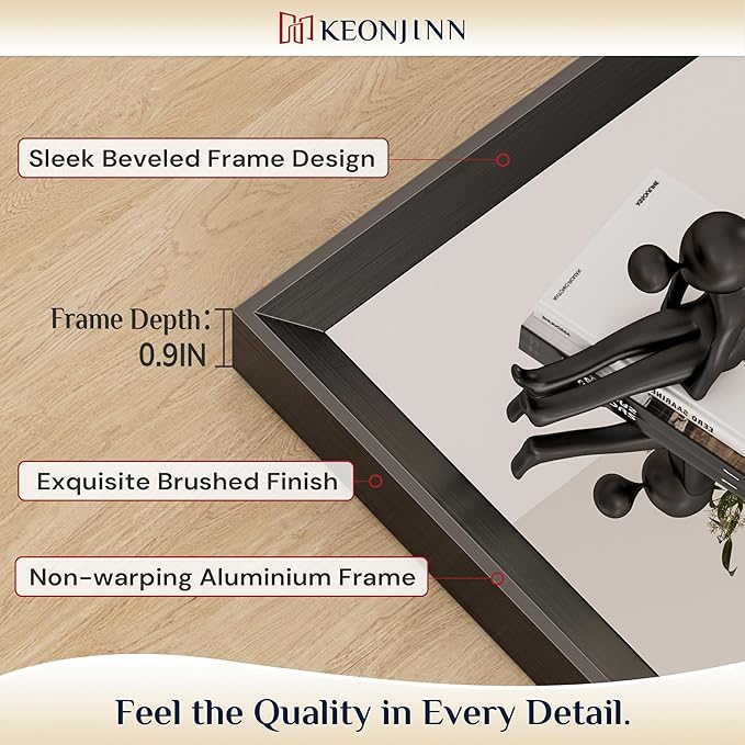 Keonjinn 24 x 32 Inch Black Bathroom Mirror, Beveled Rectangle Framed Mirror - Image 2