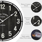 EMAX HOME Large Old Town Farmhouse Black Wall Clock 24 Inch Rustic Antique Wood - Image 5