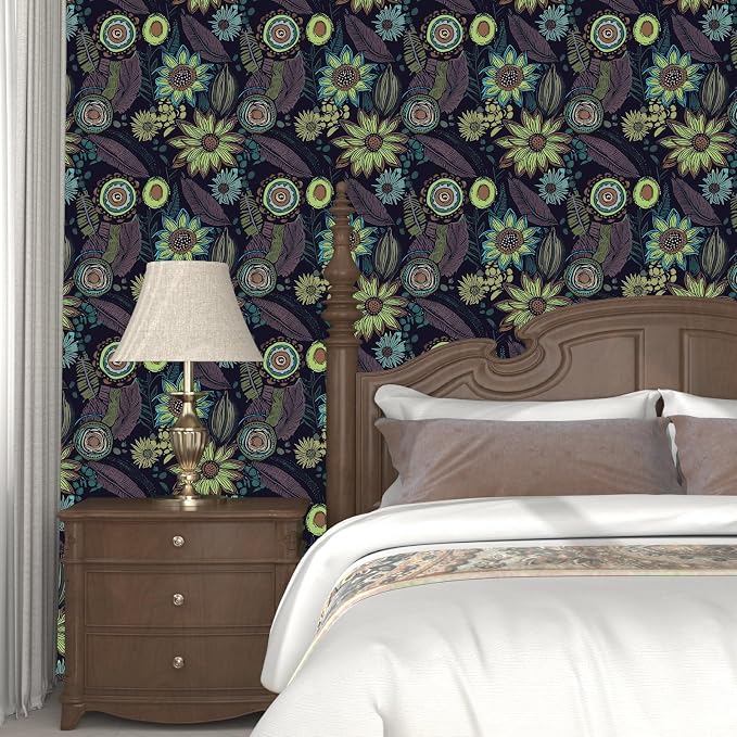 Vintage Boho Wallpaper Peel and Stick, Dark Purple/Green Gothic Floral Contact - Image 8