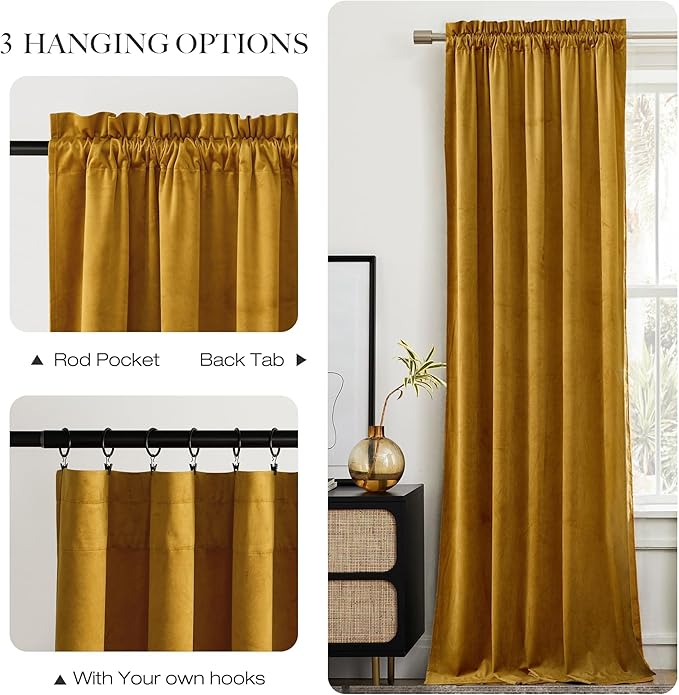 NICETOWN Mustard Gold Velvet Curtains 96 inch Long - Image 5