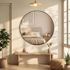 OLIXIS 28 Inch Black Round Bathroom Wall Mirror, Round Bathroom Mirrors - Image 7