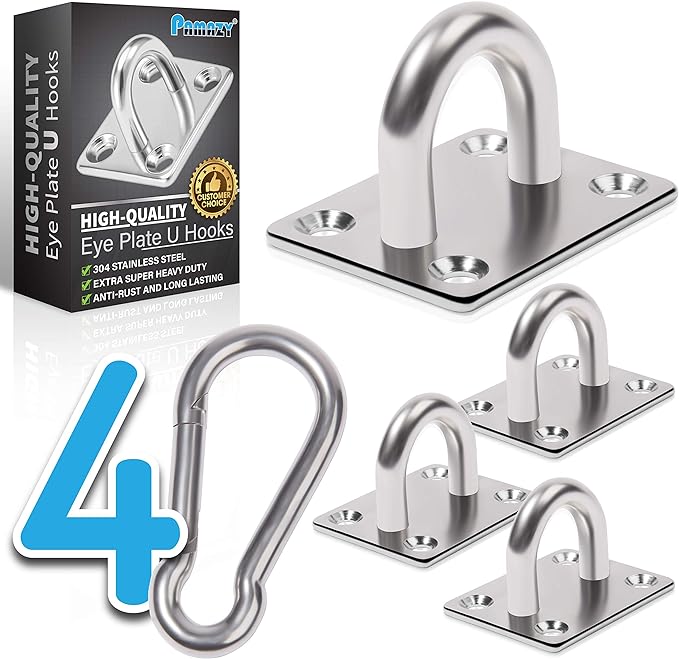 PAMAZY 4 PCS M6 Premium Heavy Duty Square Stainless Steel Pad Eye Hooks + 4PCS by Pamazy