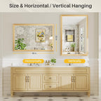 48x32 Inch Bathroom Mirror for Wall, Anti-Rust Oak Wood Grain Metal Framed - Image 7