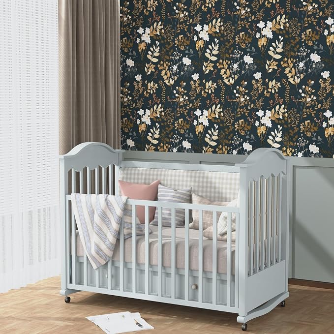 Laatse Navy Floral Wallpaper Peel and Stick Boho Wallpaper Vintage Blue/Gold - Image 7
