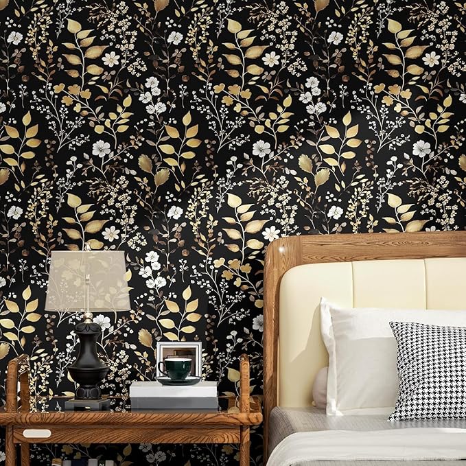 Laatse Boho Wallpaper Peel and Stick Dark Floral Wallpaper 17.5in x118in - Image 5