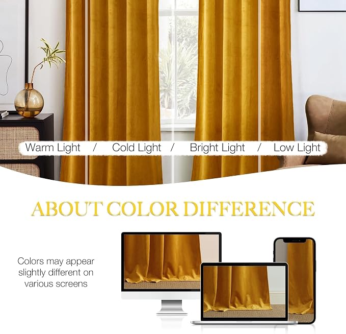 NICETOWN Yellowish Gold Velvet Curtains 84 inches Long - Image 6