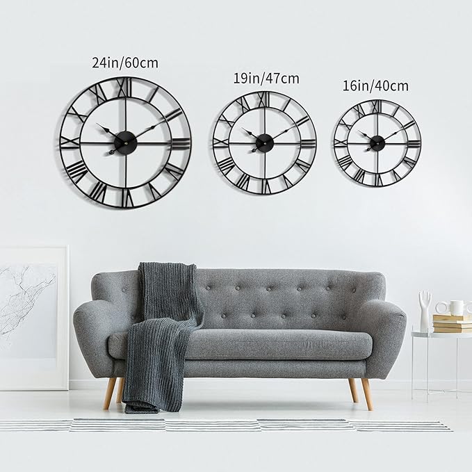 Large Modern Metal Wall Clocks Rustic Round Nearly Silent Little Ticking - Image 3