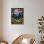 Framed Nature Forest Canvas Wall Art, Full Moon above Wildflowers and Woodland - Image 8