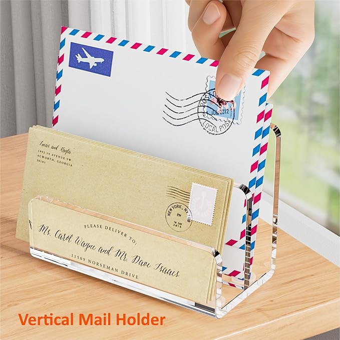 FUCDTEFC Desk Mail Organizer, 2 Section Clear Acrylic File Holder Letter - Image 6