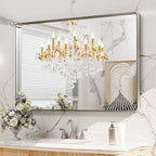 LOAAO 48X30 Inch Brushed Nickel Bathroom Mirror, Rounded Rectangle Silver Metal - Image 8