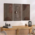 VIYYIEA Boho Solid Wood Carved Wall Art Set of 3, Geometric Minimalist Wooden by VIYYIEAART