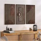 VIYYIEA Boho Solid Wood Carved Wall Art Set of 3, Geometric Minimalist Wooden by VIYYIEAART