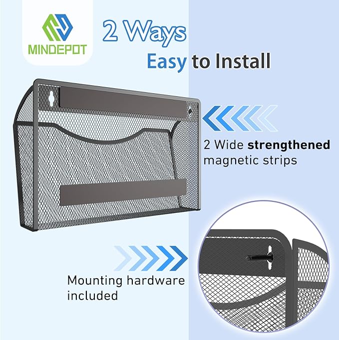 MINDEPOT Magnetic Wall File Organizer, Hanging Wall Mounted File Folder Binder - Image 4