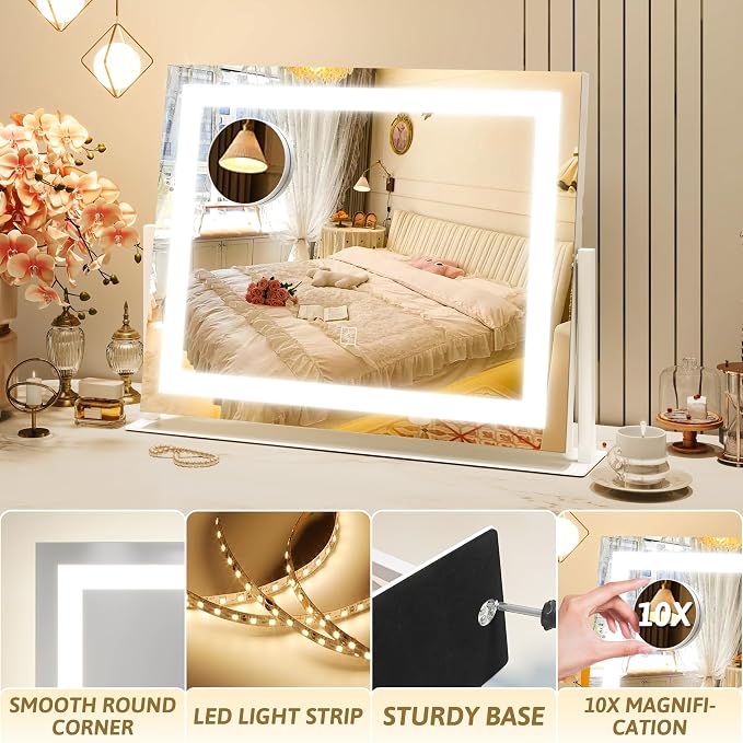 ROLOVE Vanity Mirror with Lights 22"x18", Lighted Makeup Mirror with 10X - Image 5