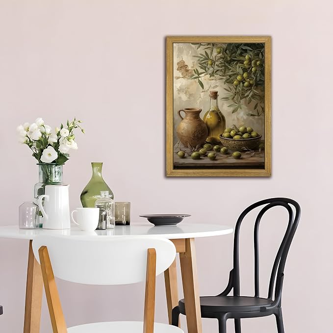 Wood Framed Olive Kitchen Wall Art, Vintage Rustic Still Life Canvas Print - Image 5