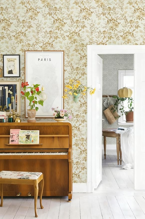 Erfoni 16.9" x197" Yellow Brown Floral Peel and Stick Wallpaper Boho Floral - Image 5