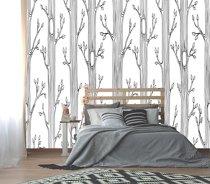 XMPMBM-Hand-Painted Cartoon Grey Tree Fabric Wallpaper Nursery Room Kids by XMPMBM-Wallpaperthatwontpeeloff