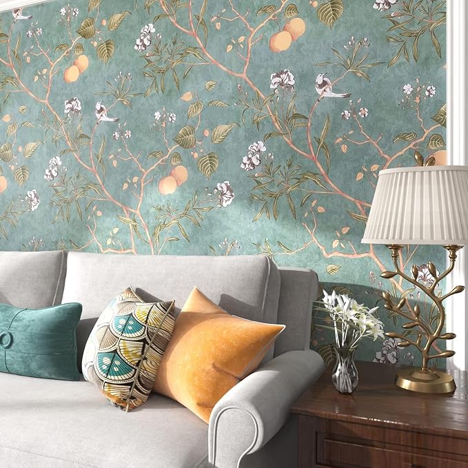 Laatse Green Floral Wallpaper Peel and Stick Bird Wallpaper 17.5" x 393" - Image 2