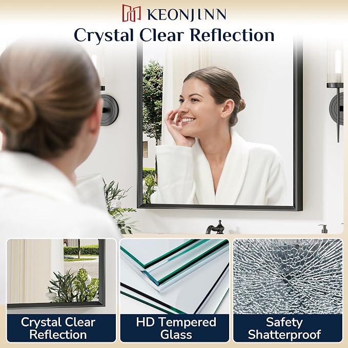 Keonjinn 42 x 36 Inch Black Bathroom Mirrors - Image 3