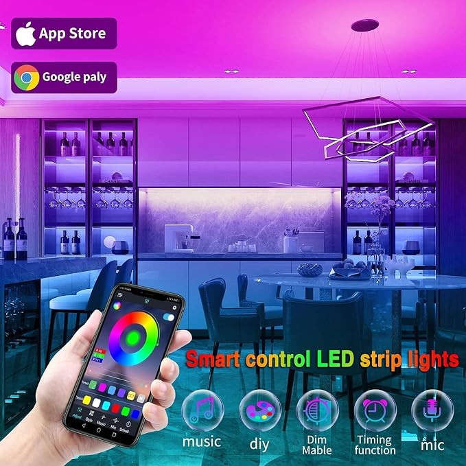Tenmiro Led Lights for Bedroom 100ft Music Sync Color Changing Strip Lights - Image 3