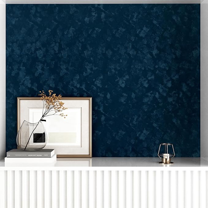Wallercity Blue Velvet Fabric Wallpaper Peel and Stick Floral Blue Flocking - Image 3