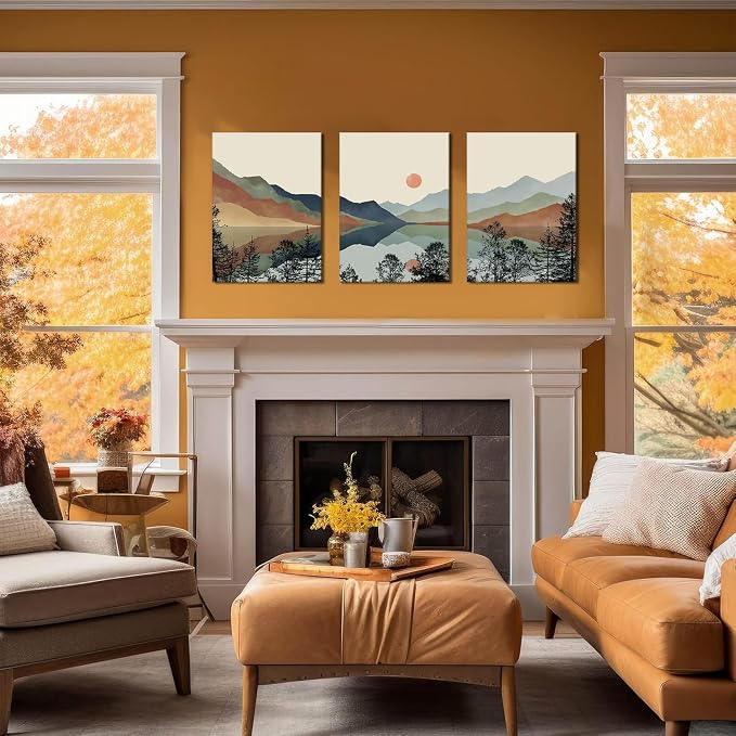 AKWISH Framed Mountain Canvas Wall Art Set of 3, Boho Watercolor Poster Prints - Image 8