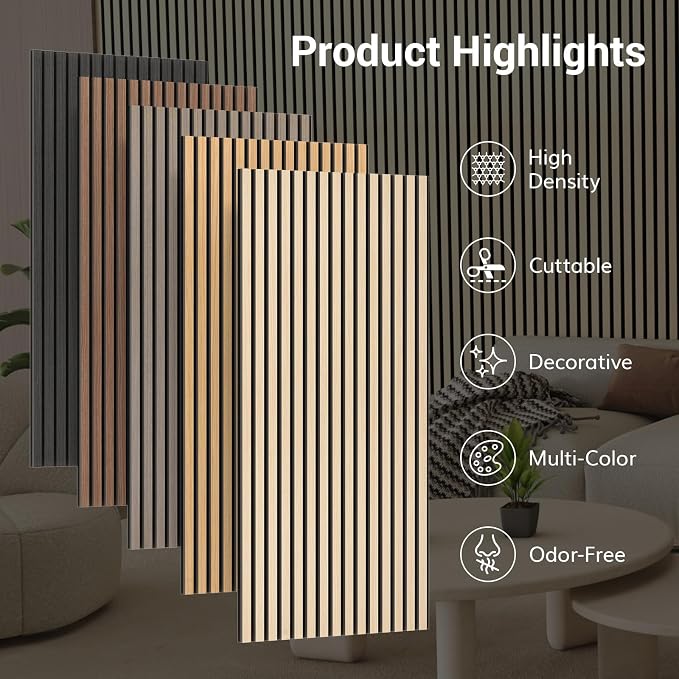 TONOR Wood Slatwall Panels, 4 Pack 47.2" x 23.6"/ 120 x60cm Acoustic Wall Panels - Image 7
