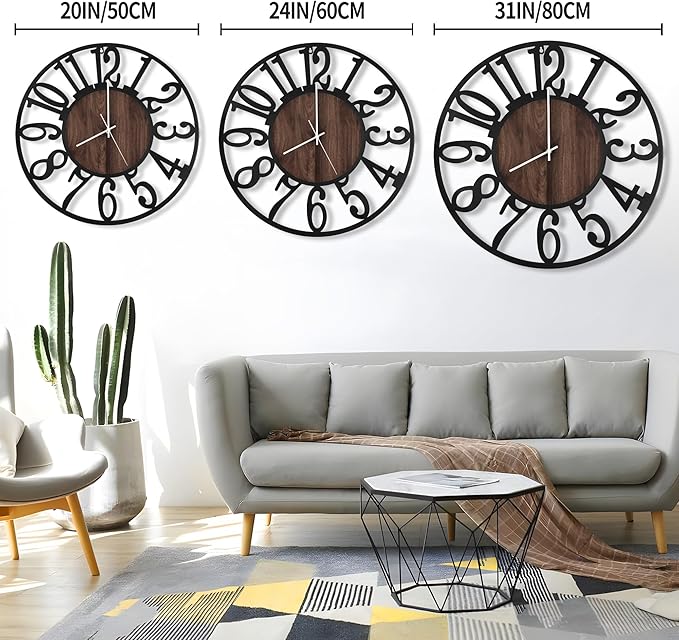 LEIKE Large LED Wall Clocks, Non Ticking, Battery Operated Rustic Round Modern - Image 3