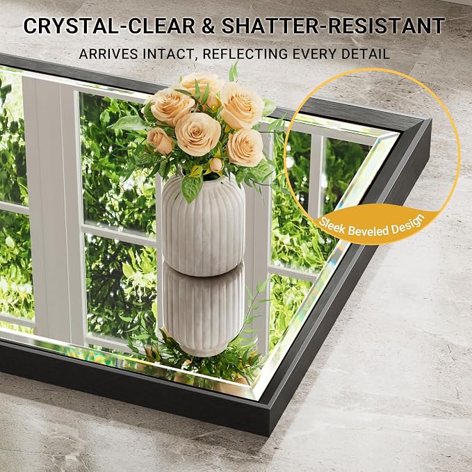 Black Framed Mirror for Bathroom 36x36 Inch Square Beveled Bathroom Mirror - Image 3