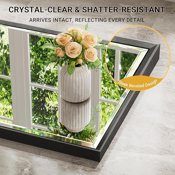 72 x 36 Black Framed Mirror for Bathroom, Beveled Black Bathroom Vanity Mirror - Image 3