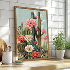 Framed Mexican Cactus Canvas Wall Art Set of 2, Vintage Desert Floral Wall - Image 4