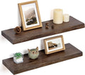 Floating Shelves for Wall Decor, Rustic Solid Elm Wood Live Edge Floating by FLYJOE
