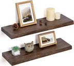 Floating Shelves for Wall Decor, Rustic Solid Elm Wood Live Edge Floating by FLYJOE