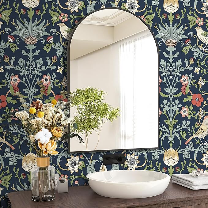 FunStick Navy Blue Floral Wallpaper Peel and Stick Vintage William Morris Green - Image 4