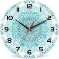Teal Mandala Flower Wall Clock, Silent Non-Ticking, Battery Operated, Wooden by DEMACYA