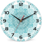 Teal Mandala Flower Wall Clock, Silent Non-Ticking, Battery Operated, Wooden by DEMACYA