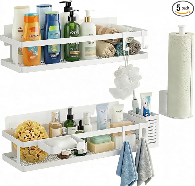 PUSDON 5-in-1 16.5" Extra Long Kitchen Organizer & Shower Caddy Set, Wall Mount by PUSDON